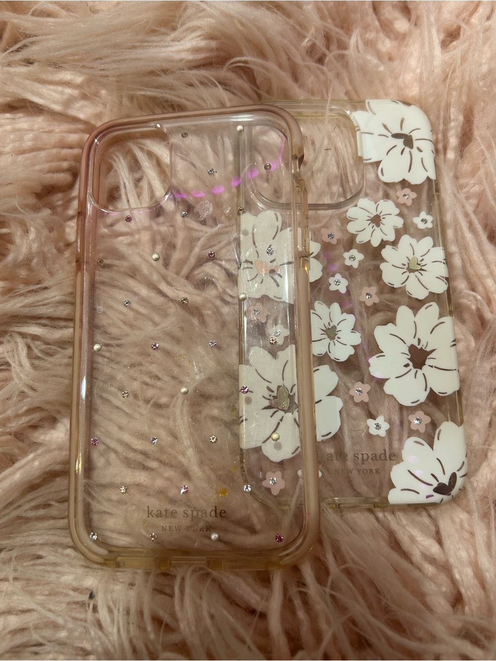 kate spade Clear Floral iPhone Case with Pink Sparkle Accents